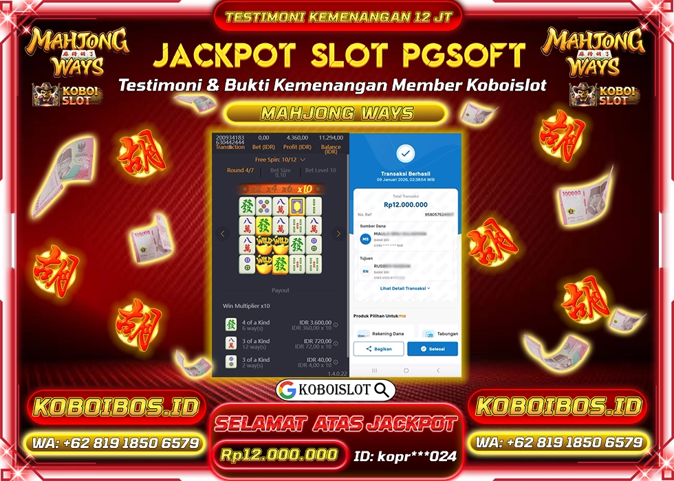 BUKTI KEMENANGAN ID kop*** SLOT GACOR MAHJONG WAYS 1 Rp12.000.000,- LUNAS